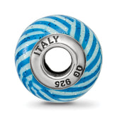 Sterling Silver 925 Blue Striped Glass Bead with Glitter Detailing  Italian Elegance